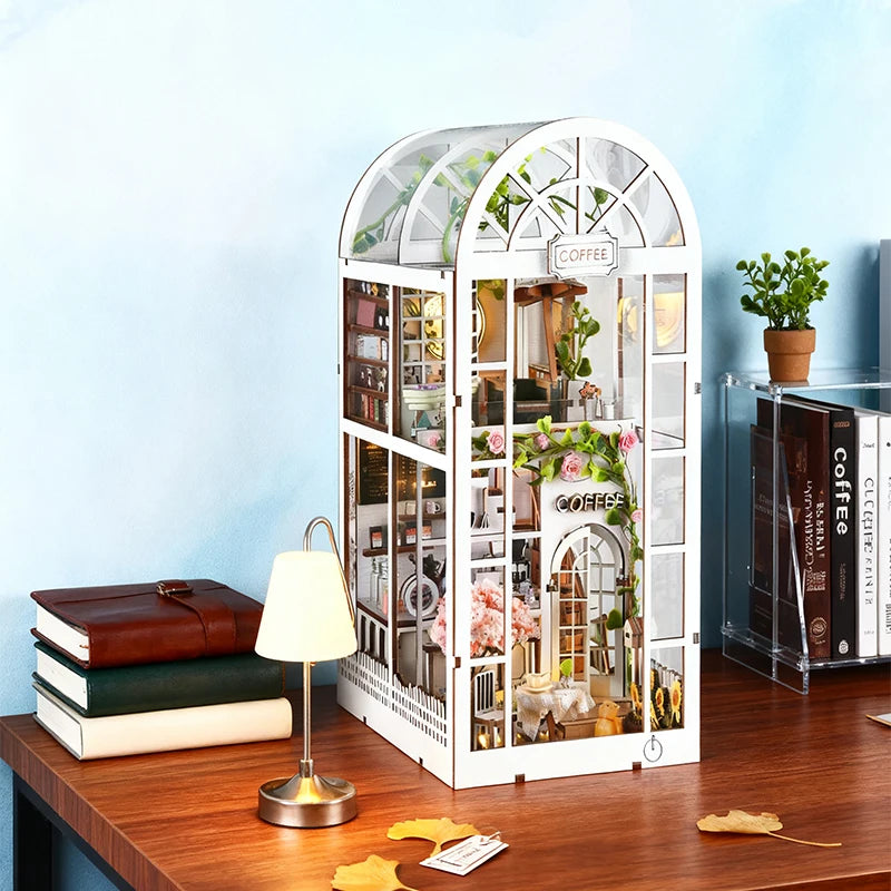 3D Wooden Book Nook Kit Coffee Shop Sunlight Room Miniature Dollhouse