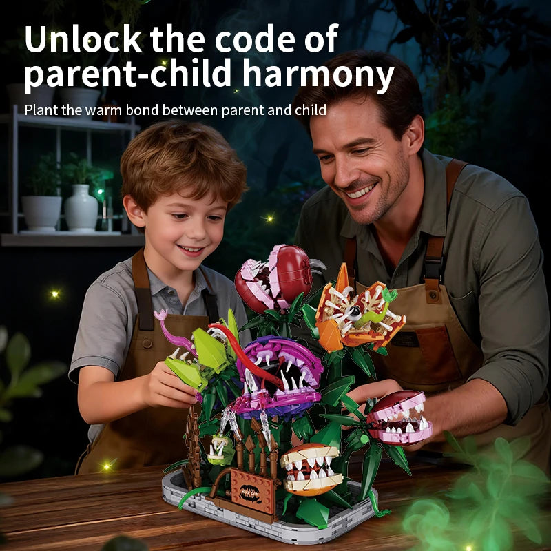 1266Pcs Carnivorous Plant Manor Building Blocks Man-eating Flower Home Decoration Gift