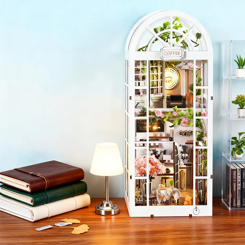 3D Wooden Book Nook Kit Coffee Shop Sunlight Room Miniature Dollhouse