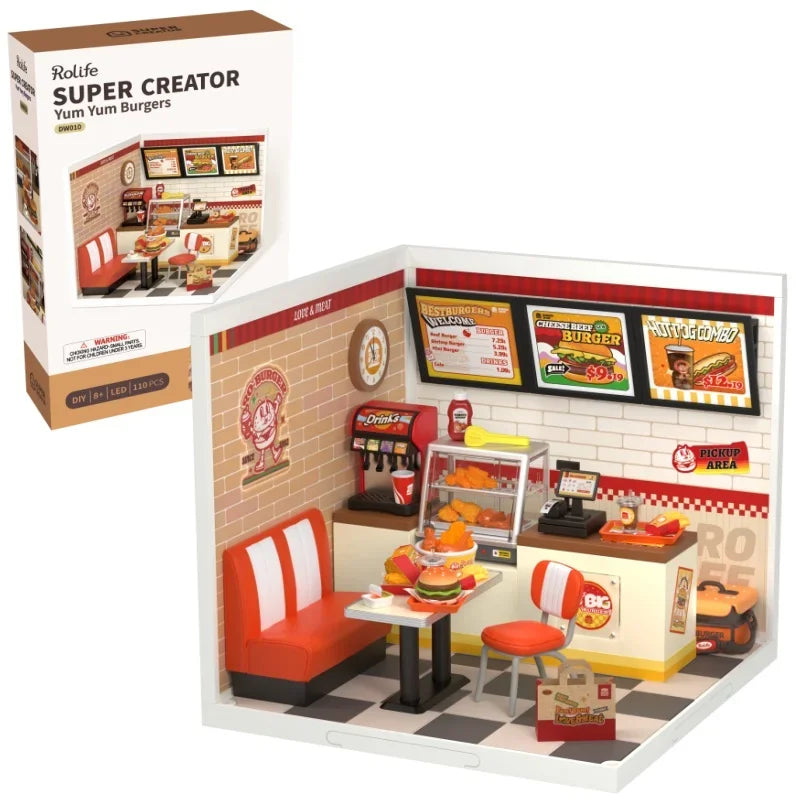3D Puzzle Home Supply Store Kit with LED Yum Burger And Leisurely Cheers Bar