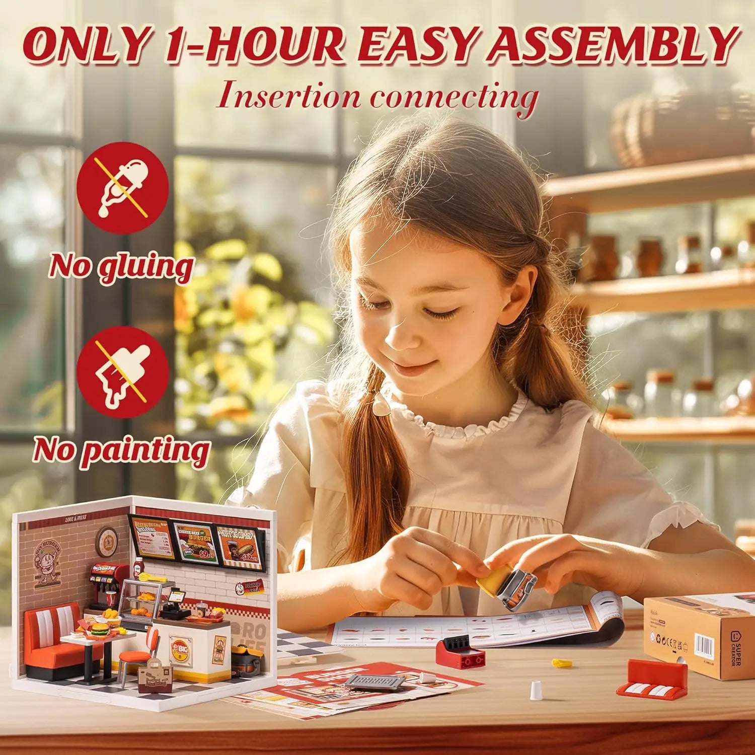 3D Puzzle Home Supply Store Kit with LED Yum Burger And Leisurely Cheers Bar