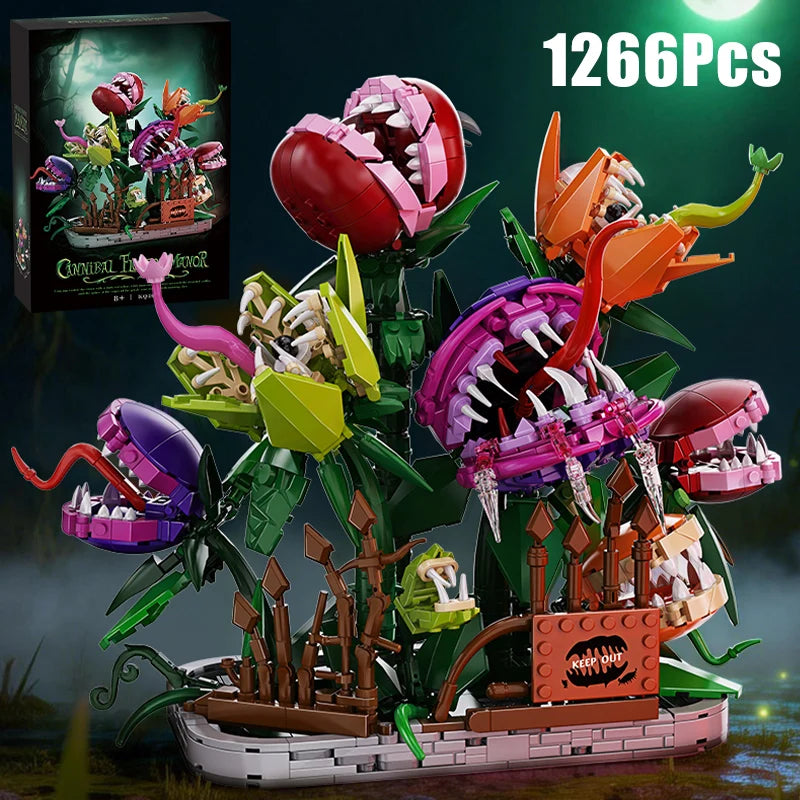 1266Pcs Carnivorous Plant Manor Building Blocks Man-eating Flower Home Decoration Gift