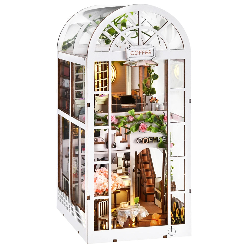 3D Wooden Book Nook Kit Coffee Shop Sunlight Room Miniature Dollhouse