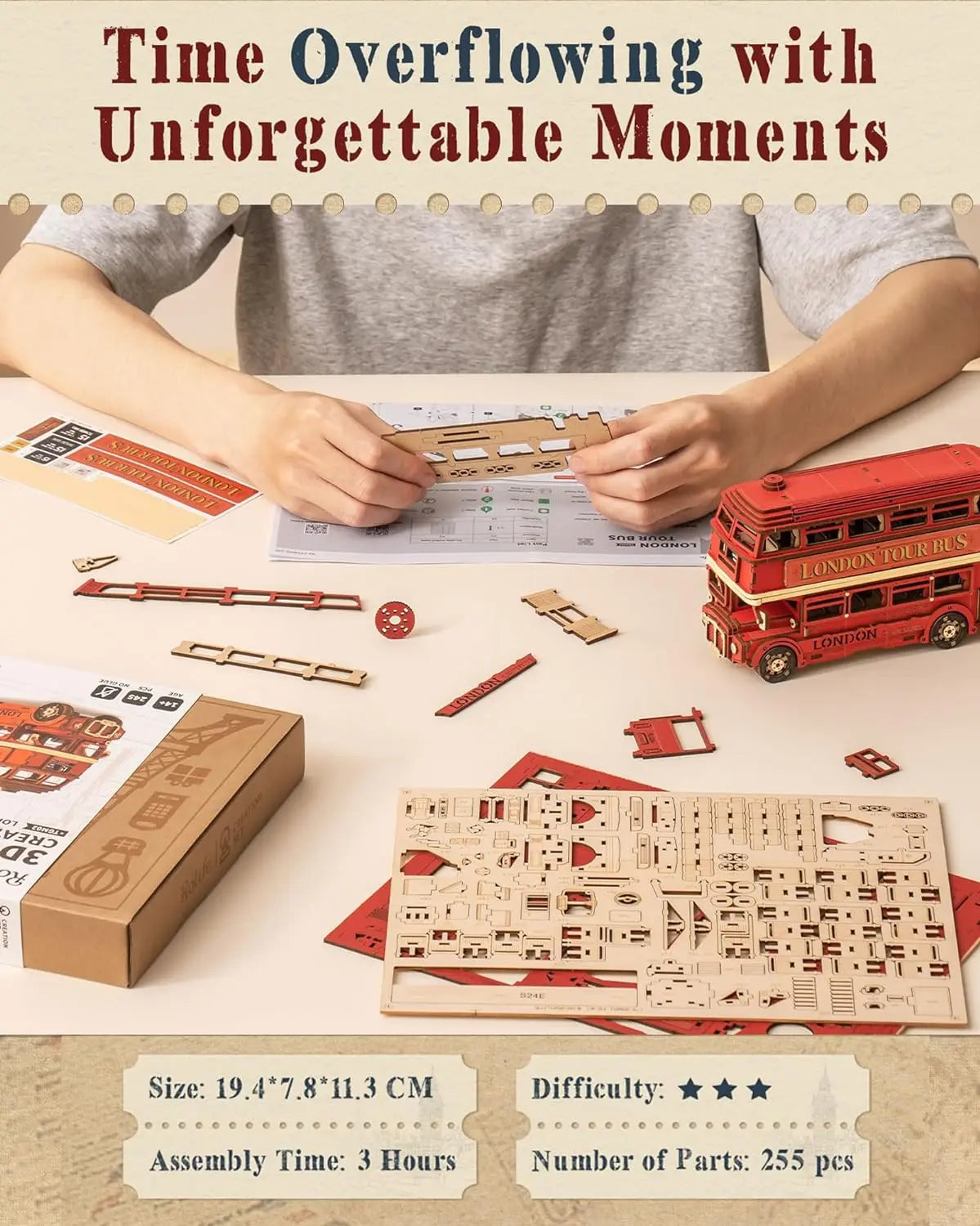 3D London Tour Bus Wooden Puzzles Collectibles Gifts