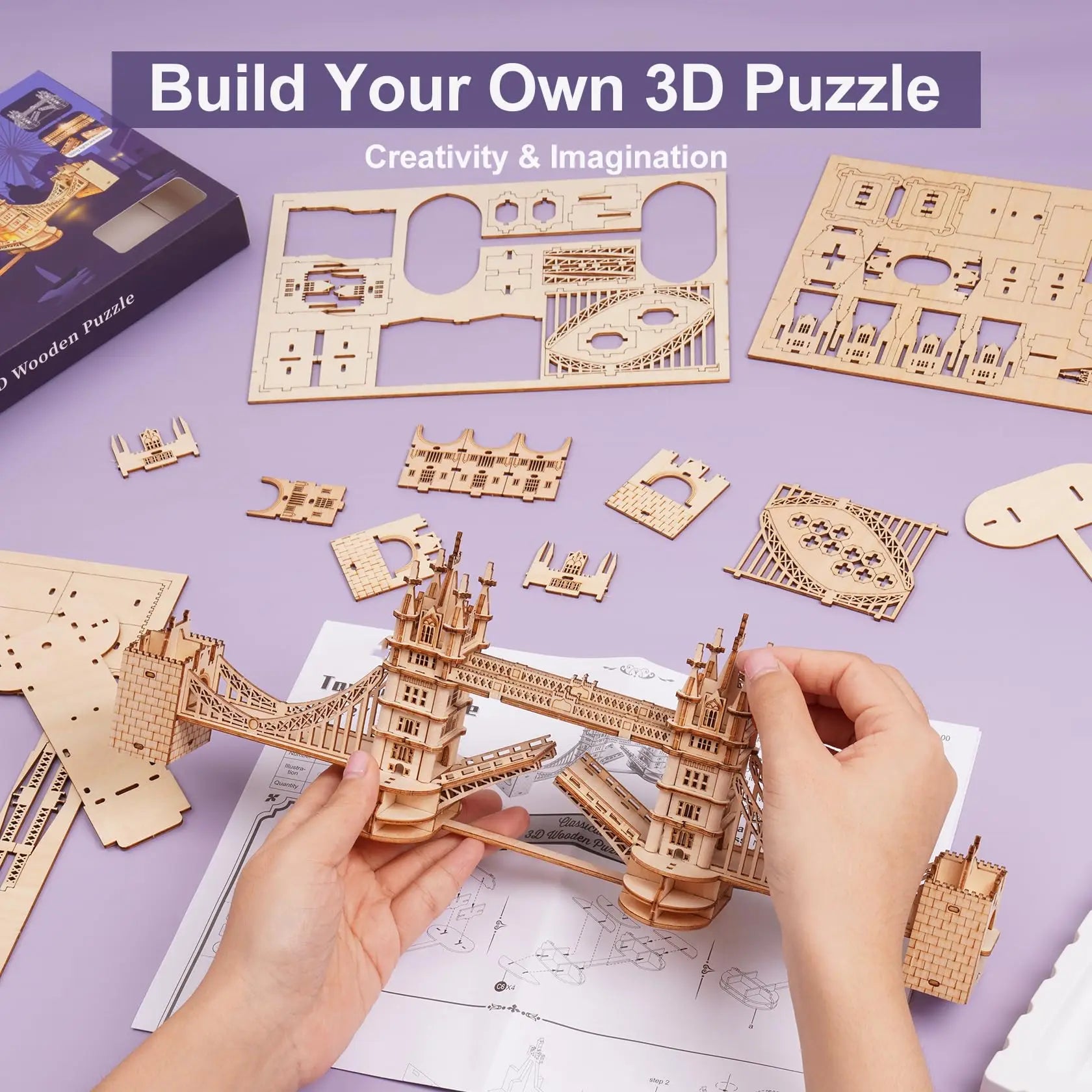 3D Tower Bridge Big Ben Famous Building Wooden Puzzle Easy Assembly Toy