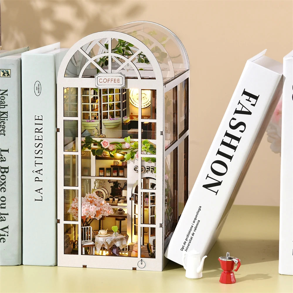 3D Wooden Book Nook Kit Coffee Shop Sunlight Room Miniature Dollhouse