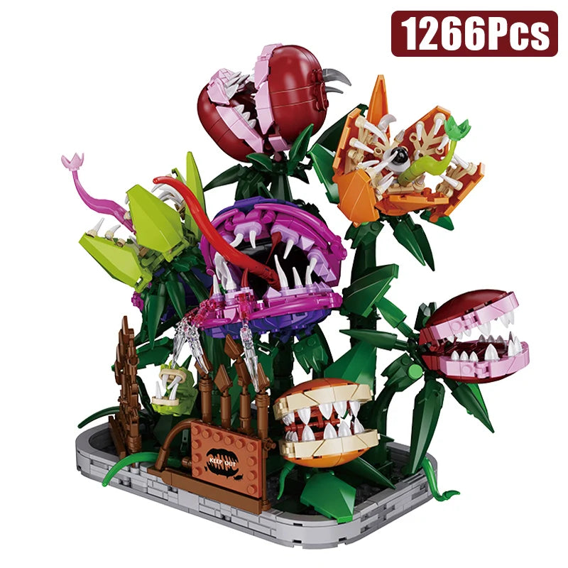 1266Pcs Carnivorous Plant Manor Building Blocks Man-eating Flower Home Decoration Gift
