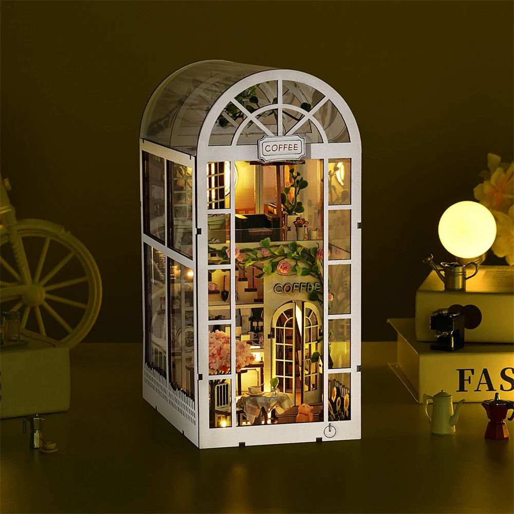3D Wooden Book Nook Kit Coffee Shop Sunlight Room Miniature Dollhouse