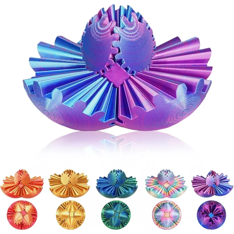 3D Printed Gear Sphere Fidget Toy, Sensory Stress Relief Ball for Kids and Adults
