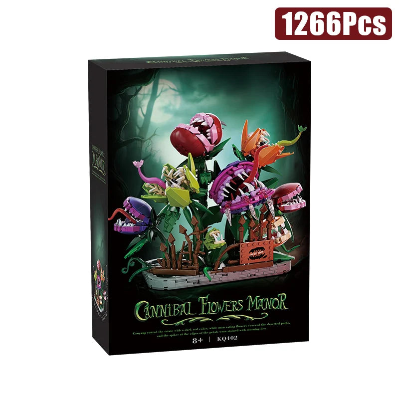1266Pcs Carnivorous Plant Manor Building Blocks Man-eating Flower Home Decoration Gift